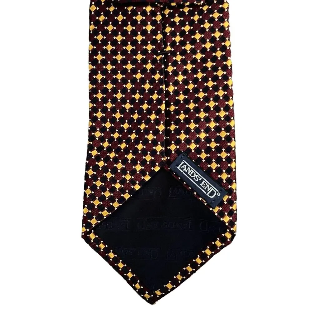 Lands' End Men's Ties Set Of Two 100% Silk Neck Ties Leaf Dot Pattern Multicolor